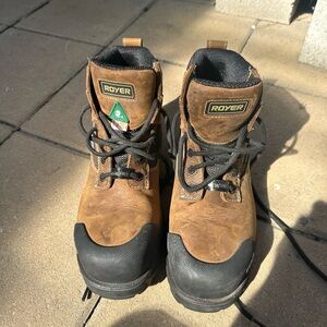 Brown and Black High-Top Boots with Rubber Sole and Lace-Up Design